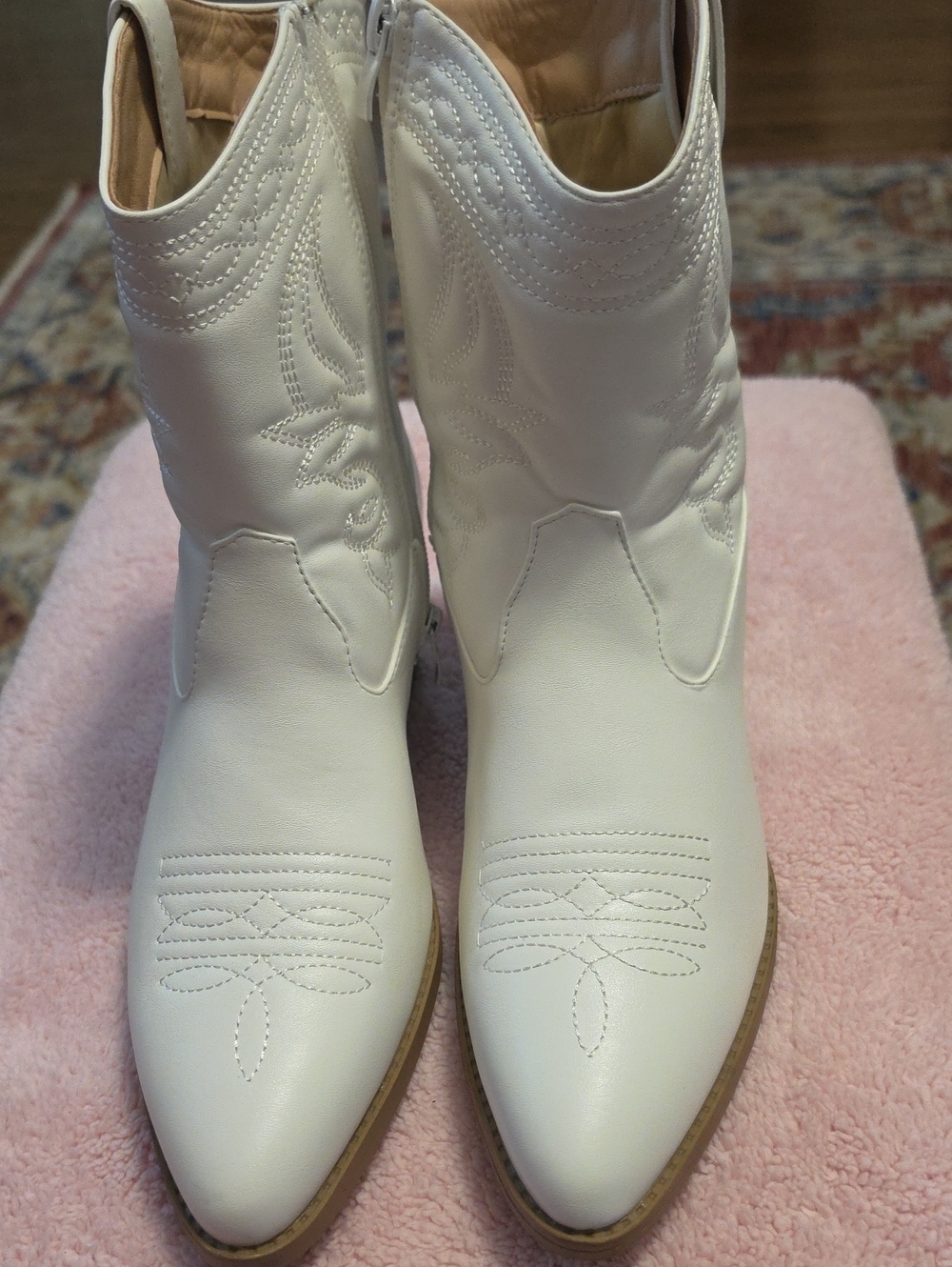 Women's White Western-Inspired Ankle Boots